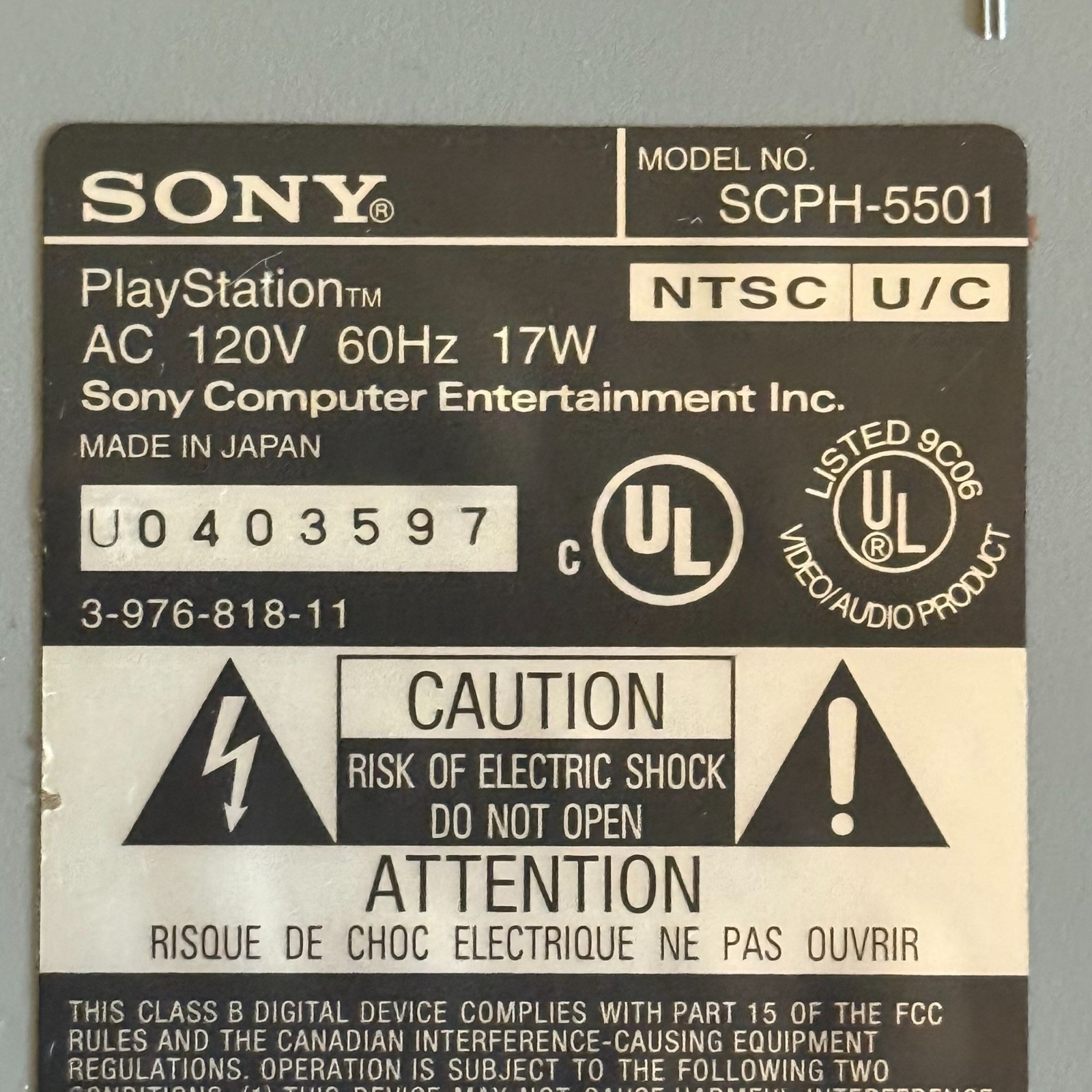 Sony PlayStation 1 PS1 Console SCPH-5501 NTSC-U/C Vintage Japan