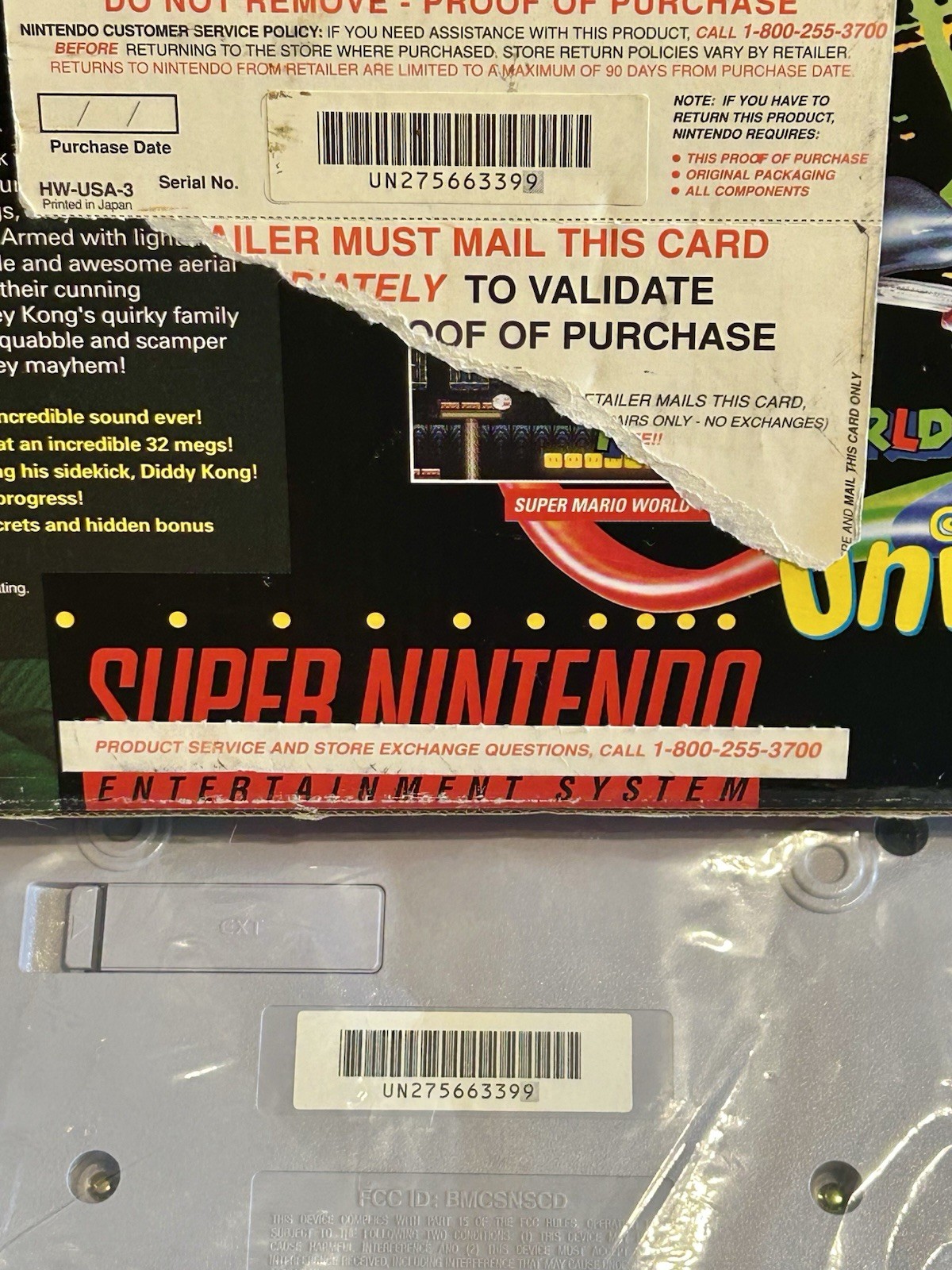 Super Nintendo SNES CIB Donkey Kong Console Bundle Matching Serial NR Mint RARE
