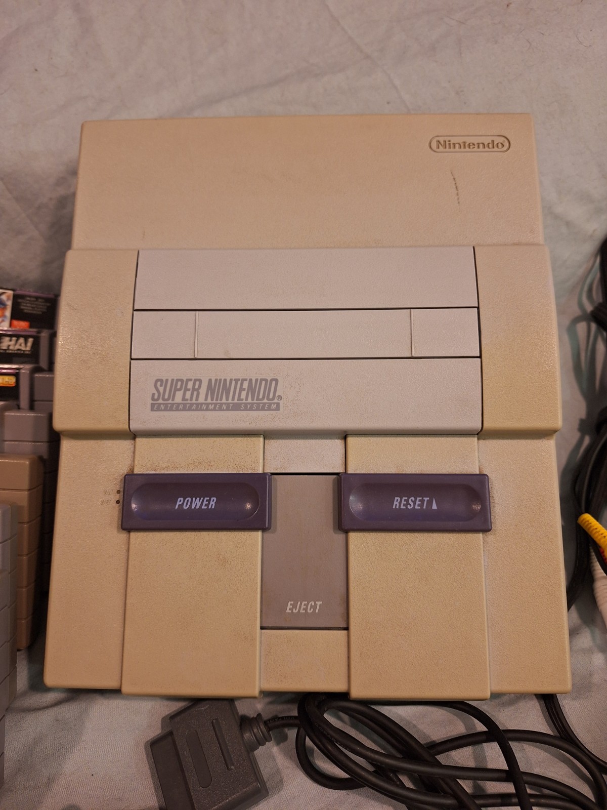 Super Nintendo Console SNES With Cables Controllers And 9 Game All Tested