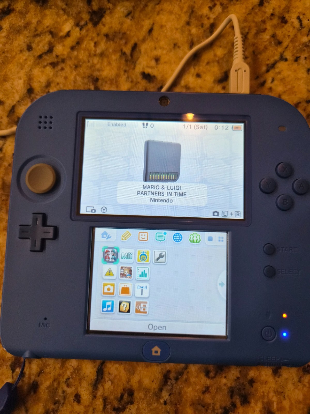 Nintendo 2DS Handheld Game Console Electric Blue Black Case + AC Charger