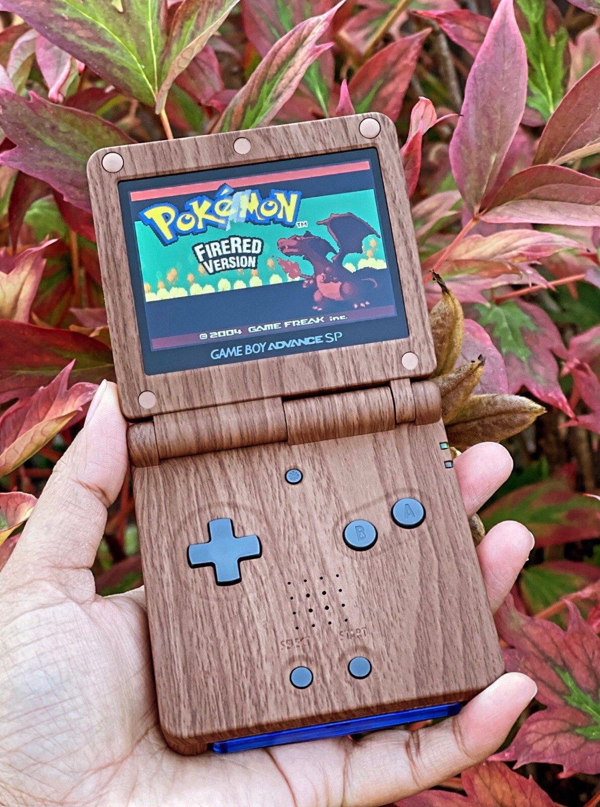 Wood Grain Pattern Gameboy Advance SP Retro Console with IPS Screen & USB C Mod