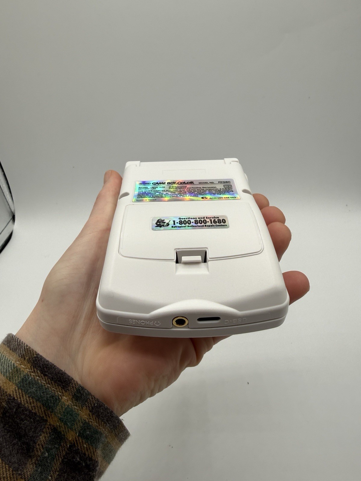 White And Green Nintendo Gameboy Color IPS Mod W/ USB C Rechargeable Battery