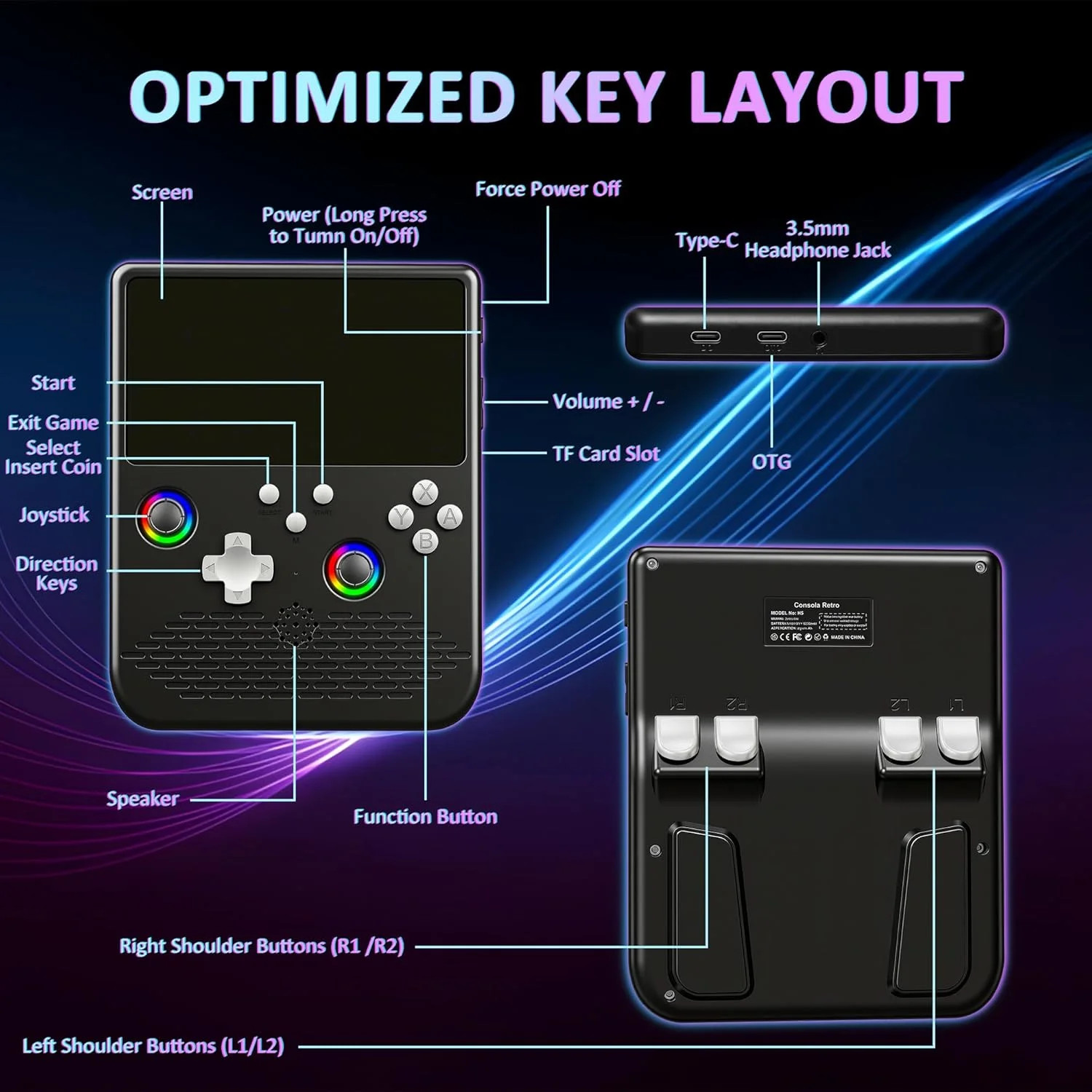 H5 Retro Gaming Console, 5.0 Inch IPS HD Screen Handheld Game Console, 256GB TF