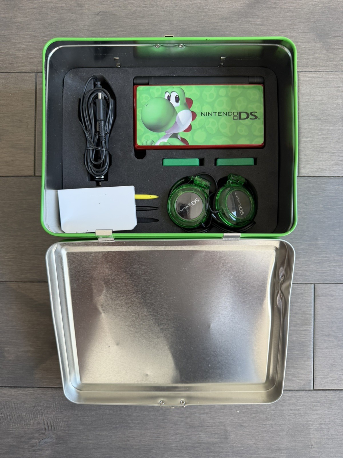 Nintendo DS Yoshi Collector Tin Bundle OEM Chargers headphones Tester Working