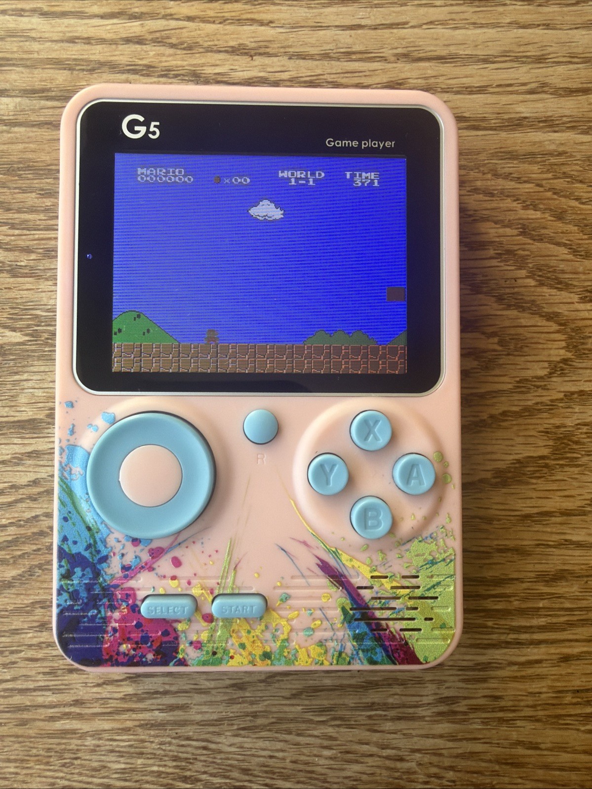 G5 Retro Handheld Game Console 500-in-1 Tested Working Pink Blue Paint Splatter