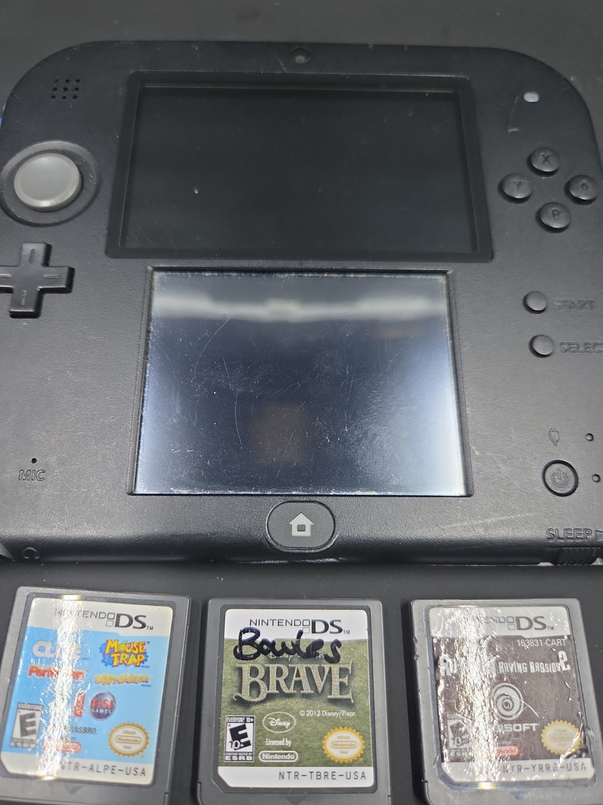 *USED* Nintendo 2DS Black Blur Console OEM Tested Works Great + 5 Games Charger