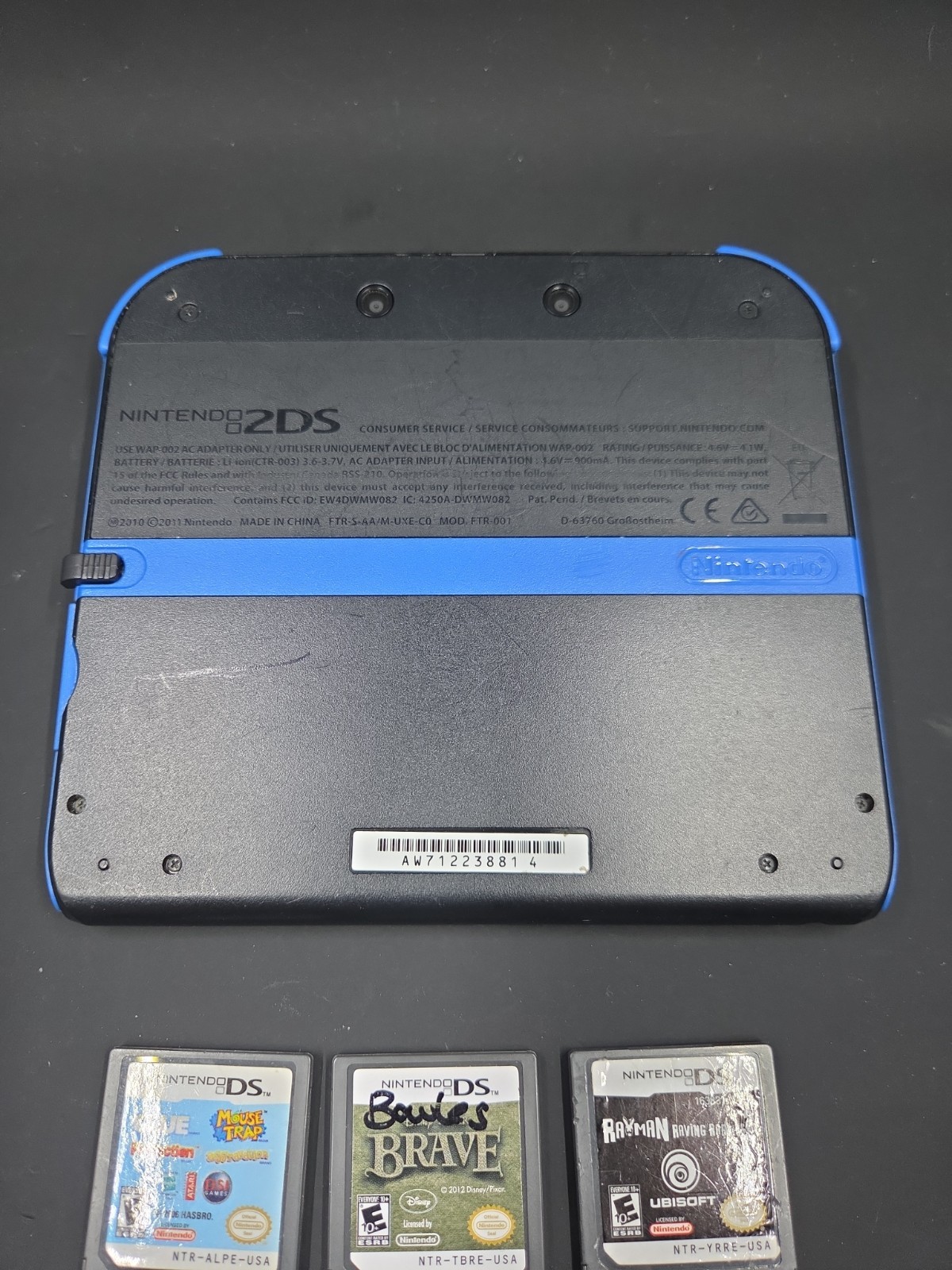 *USED* Nintendo 2DS Black Blur Console OEM Tested Works Great + 5 Games Charger