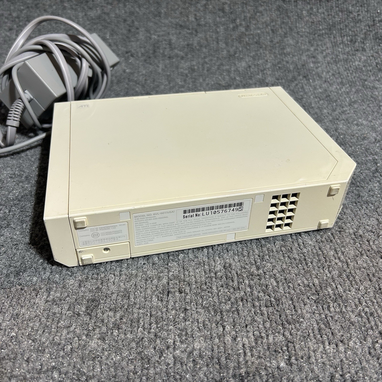 Nintendo Wii RVL-001 (USA) White Console & Power Supply Only Tested & Works
