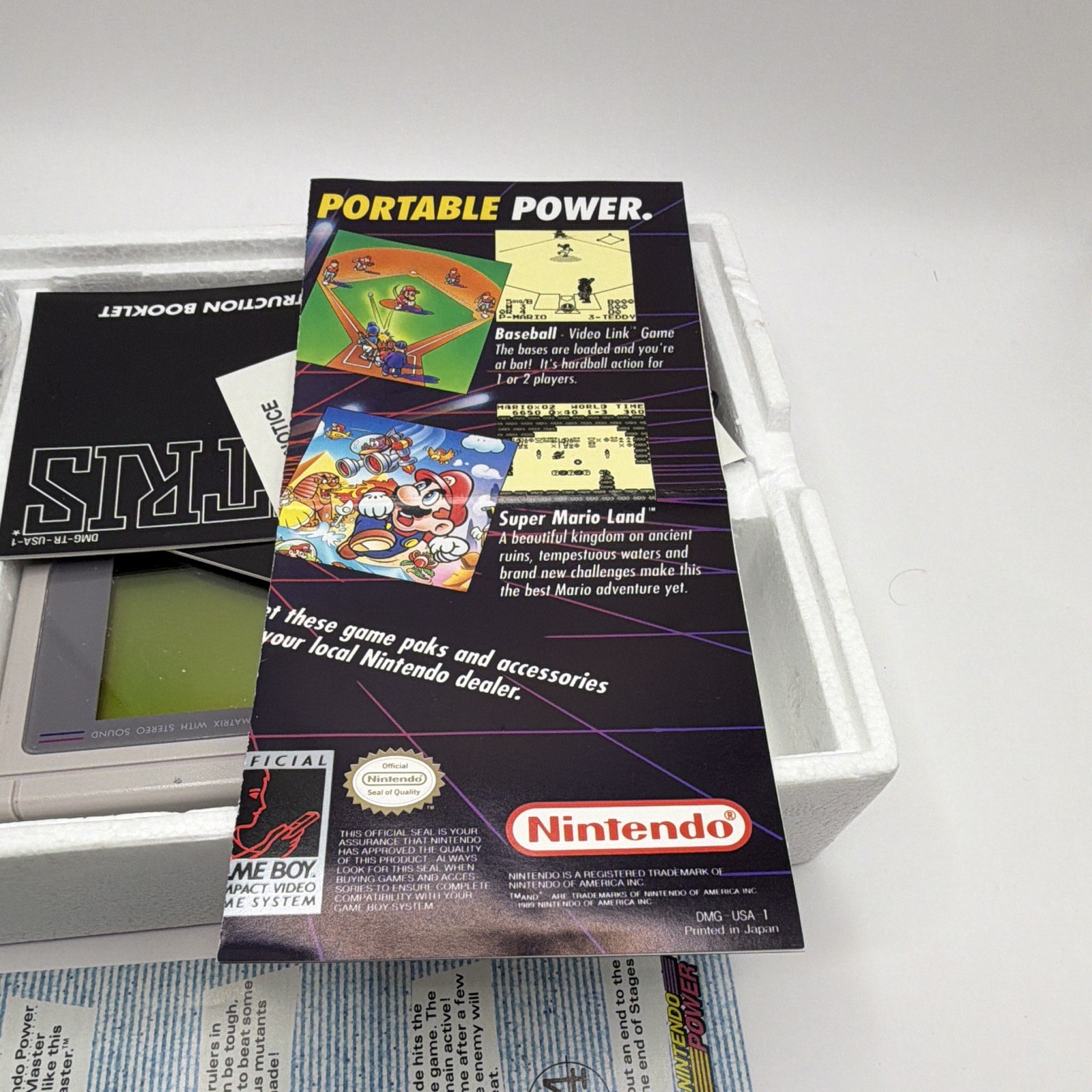 Nintendo Game Boy DMG-01 Gray Handheld System w/ Tetris, Box & Manuals 1989