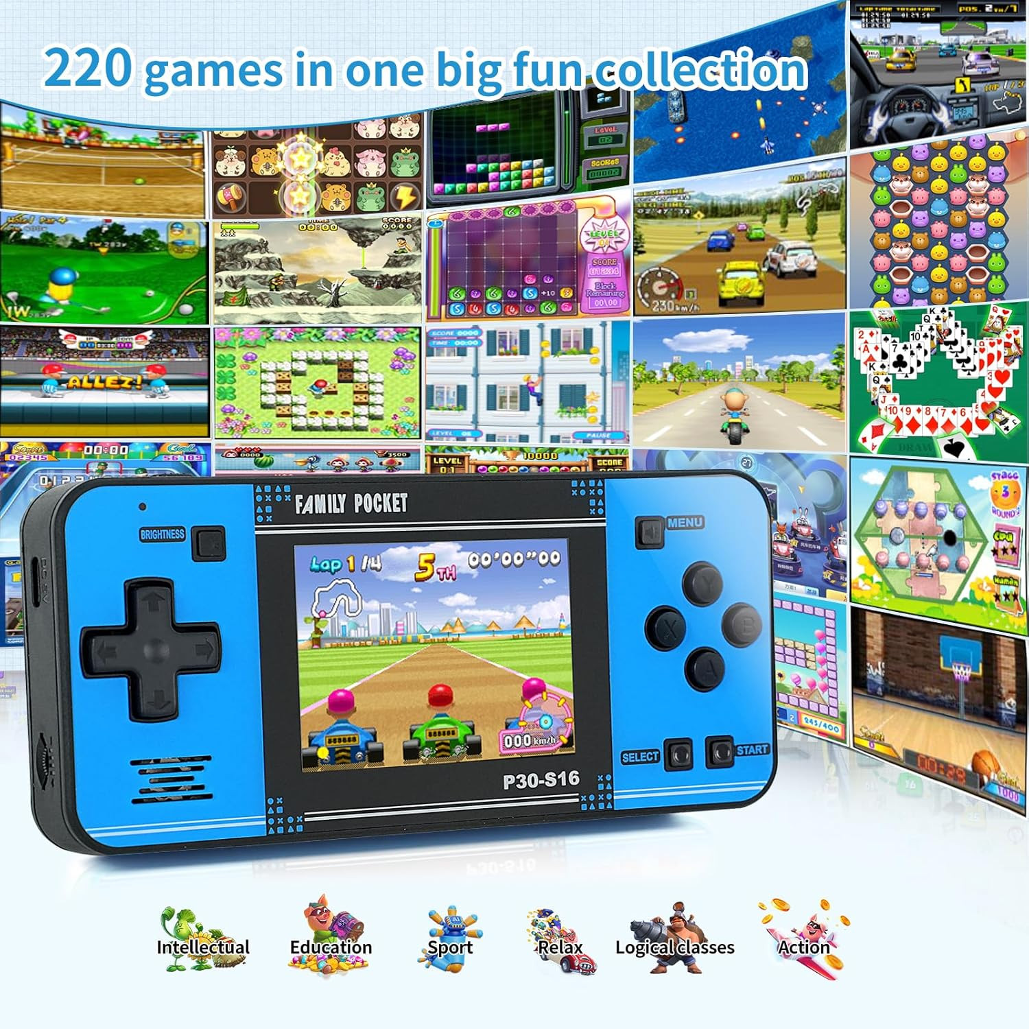 Handheld Game for Kids -Preloaded 220 Retro Video Games, Portable Gaming Player