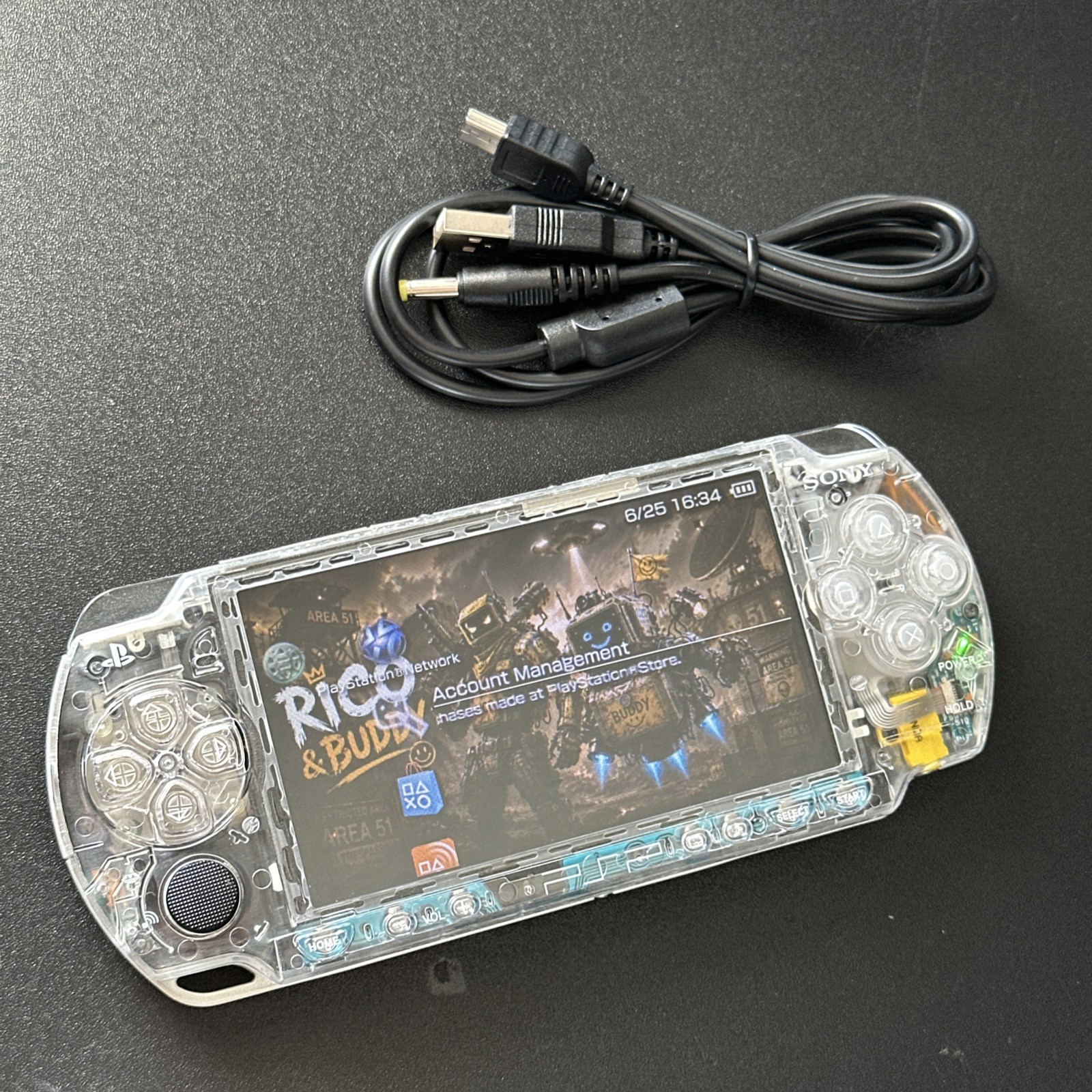 Clear Sony PlayStation PSP 2000 Handheld Console System & Charger With 26 Games