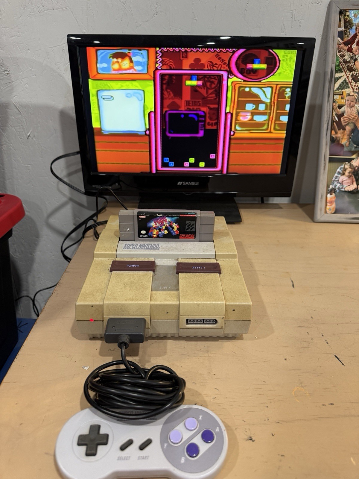 Super Nintendo SNES Console + 1 OEM Controller And Tetris 2 Authentic Tested