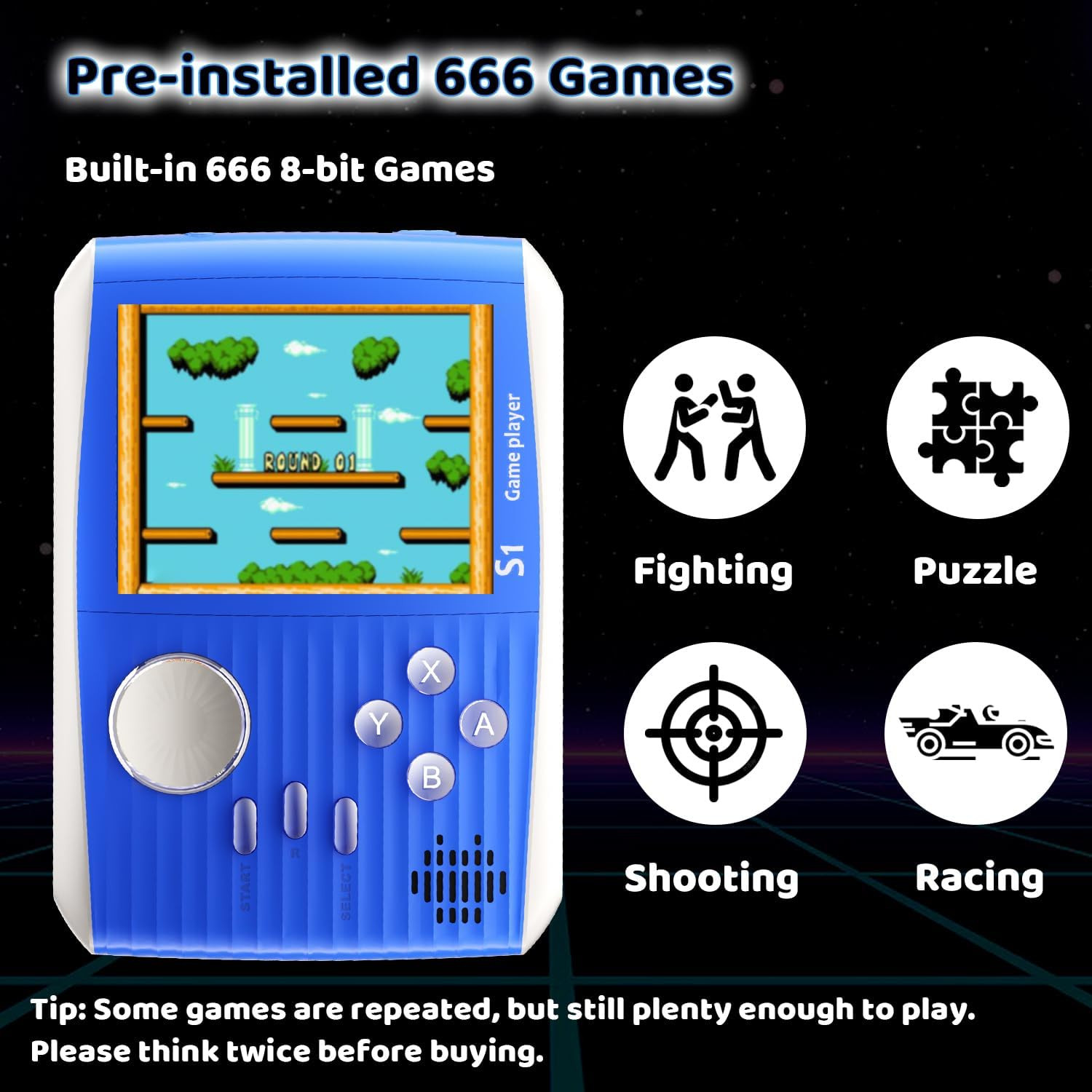 Kid Mini Handheld Retro Games Console Built in 666 Classic Games, Portable Handh