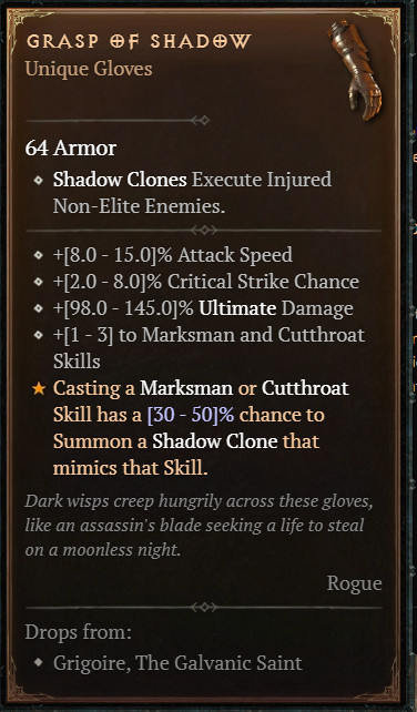 DIABLO 4🔥NEW SEASON🔥‍‍‍‍‍‍Unique Items ‍‍‍Grasp of Shadow