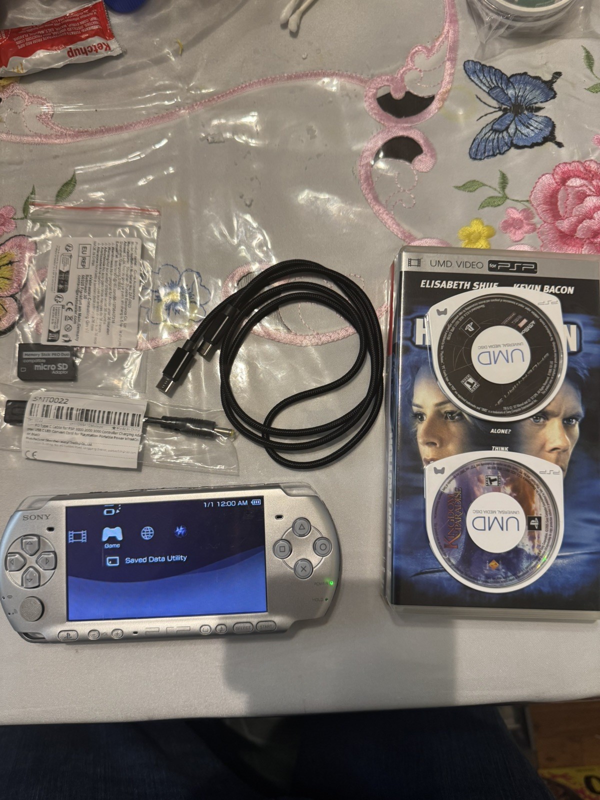 Sony PSP 3001 Silver Platinum System New battery with 2movies and 2games bundle