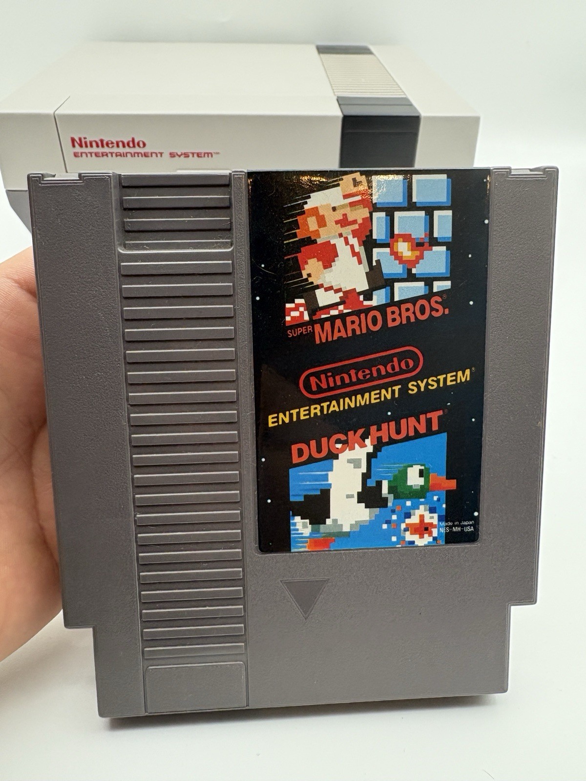 Nintendo NES Console Bundle W/ OEM Cables & Controller + Zapper & Mario DH CLEAN