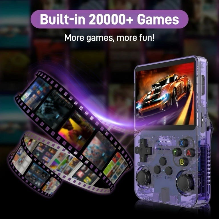 ZYTKWT R36S Handheld Game Console 3.5 IPS Screen 20000+ Games 128GB Purple
