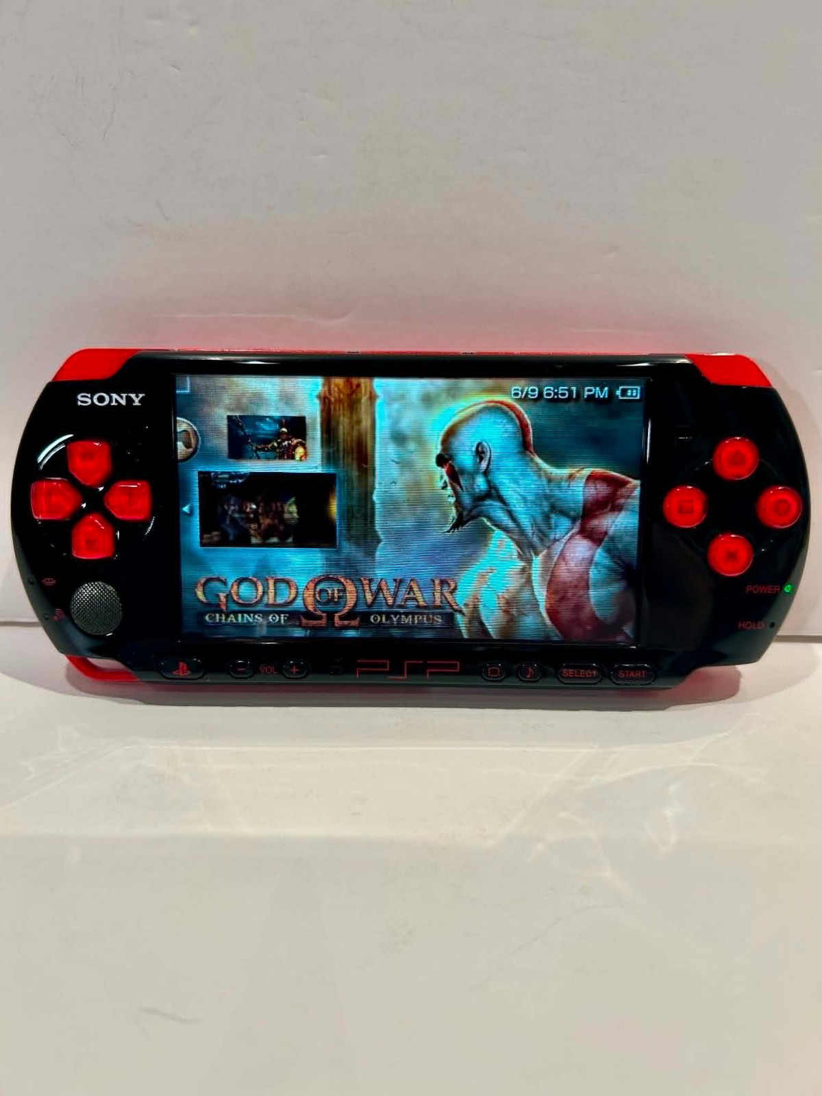 PSP 3000 (3001) God of War Limited Edition Black & Red Tested Working No Charger