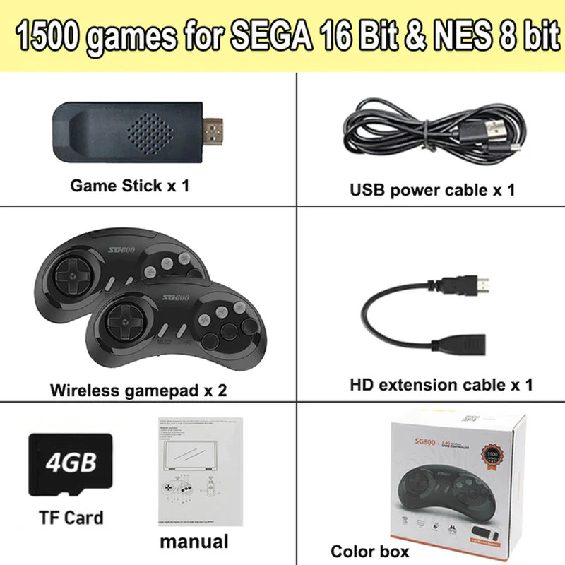 SF900 Retro Game Console HD Video Game Stick with 1500 Games for SNES Wireless C