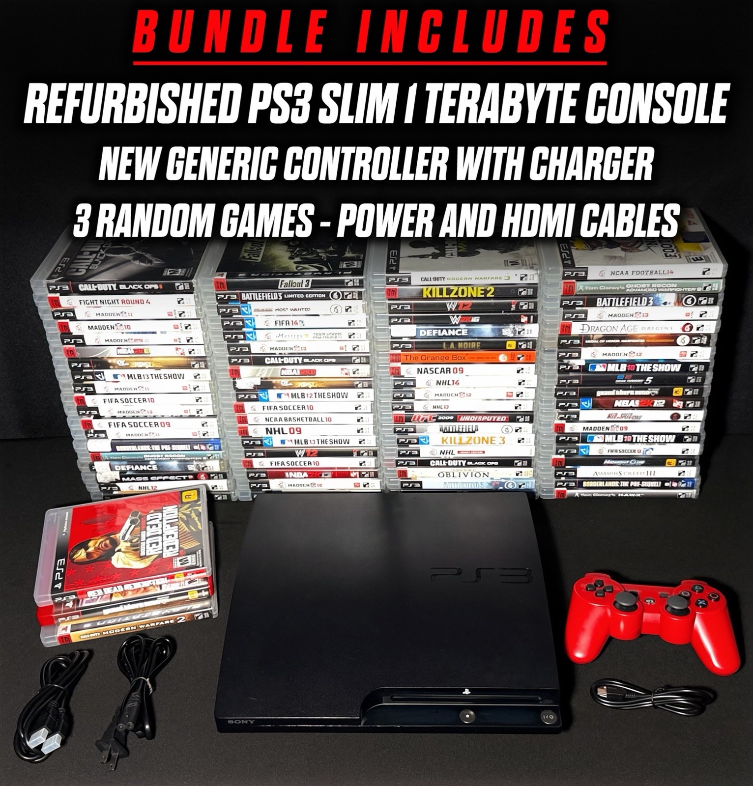Sony PlayStation 3 Slim Console 1TB Storage Bundle CLEAN Controller/Games/Cables