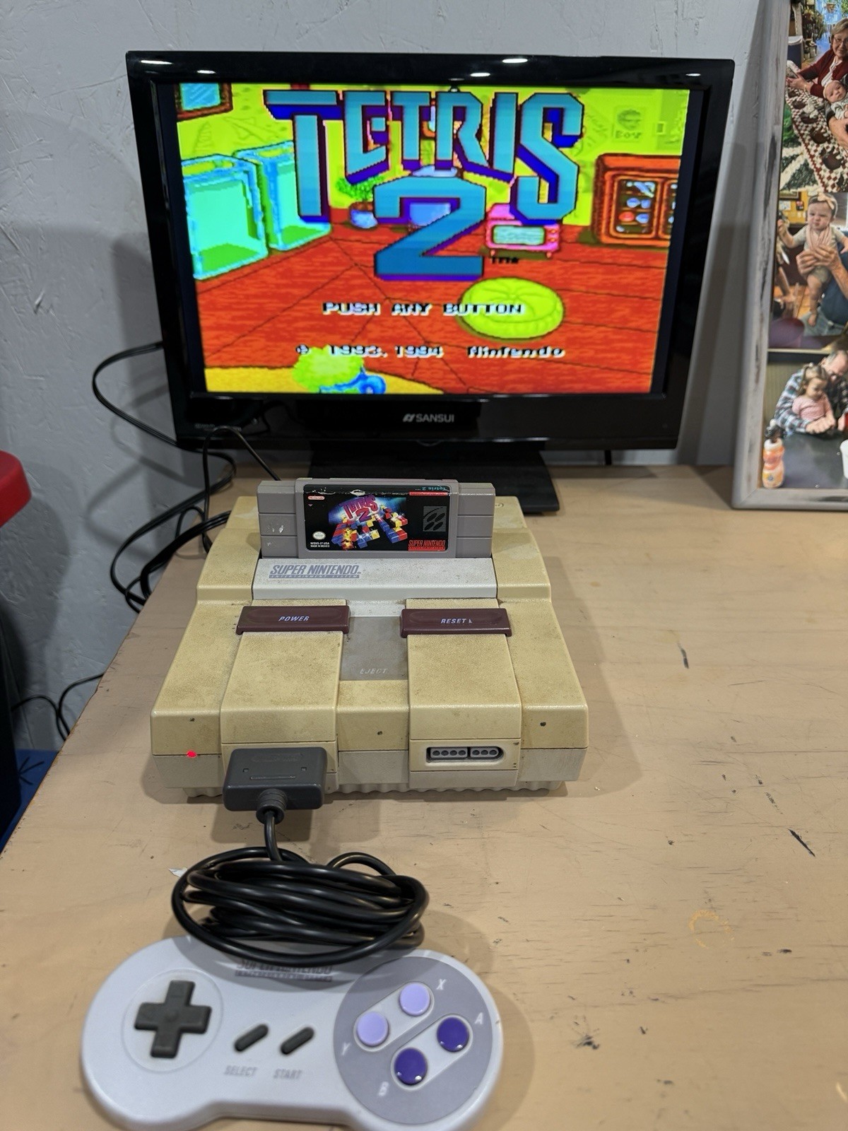 Super Nintendo SNES Console + 1 OEM Controller And Tetris 2 Authentic Tested