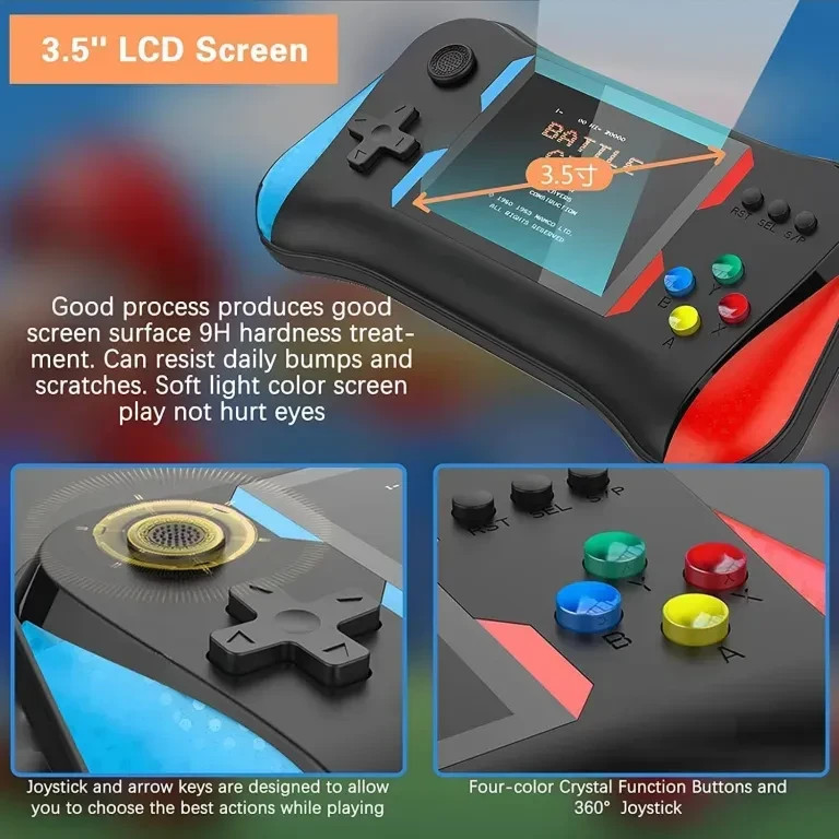 X7M 3.5” LCD Screen Retro Handheld Video Game Console Rechargeable Battery