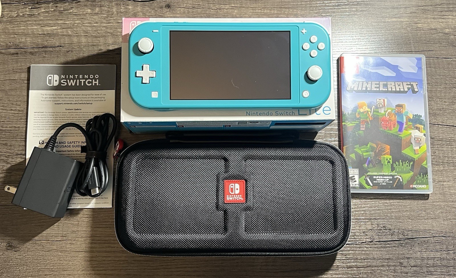 Nintendo Switch Lite Blue 32GB Handheld Console Bundle w/ Case & Minecraft