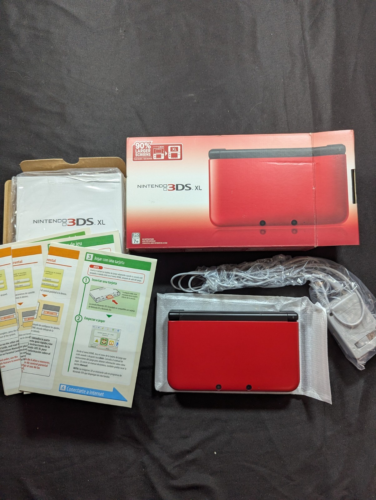 Nintendo 3DS XL Red Black Handheld Console CIB Matching Serials US