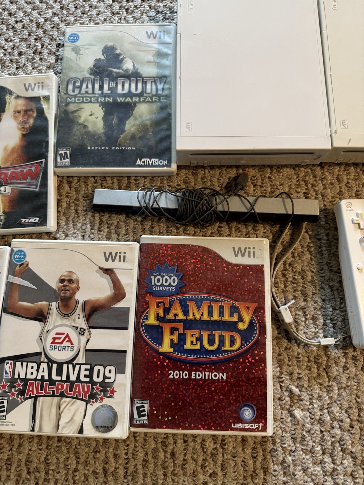2 Lot Nintendo Wii Console RVL 001 Lot 2 Wii Remotes, Wires, 8 Games + More
