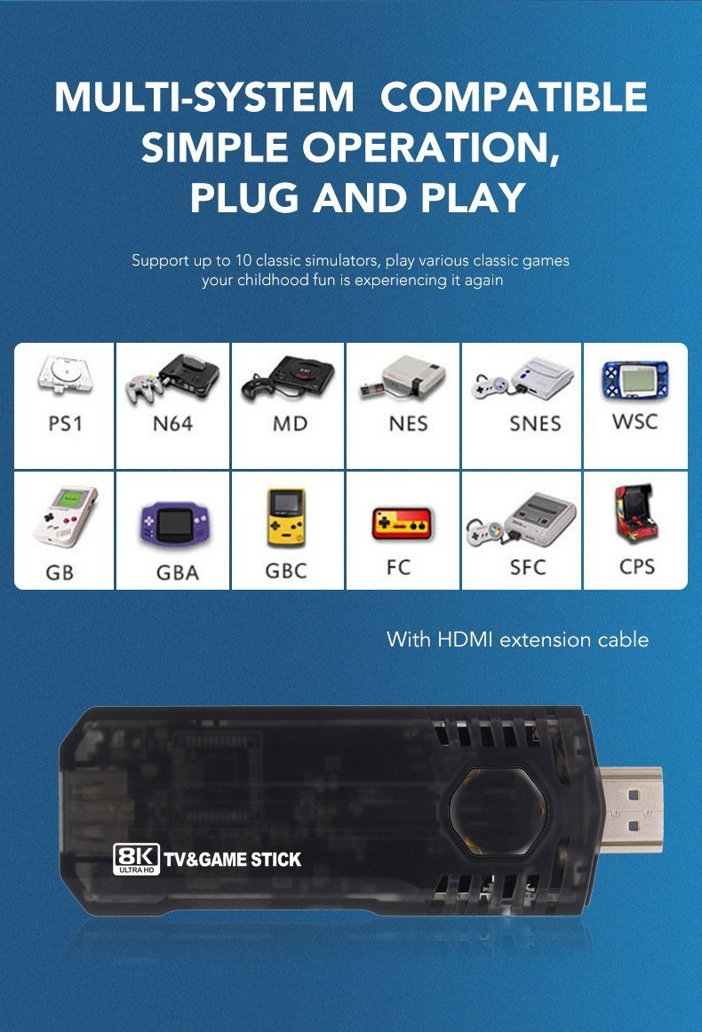 8K 64G HDMI TV Video Game Stick X8 Gaming Console Gamepad 2 Wireless Controller