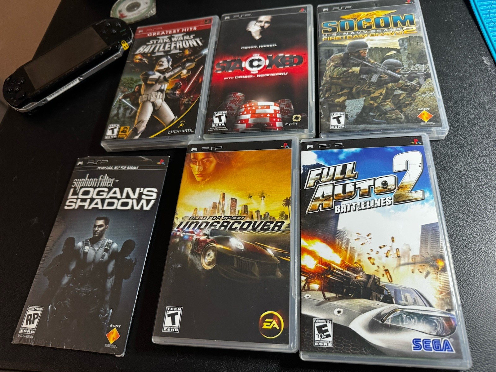Sony PSP-1001 PlayStation Portable Black W/ Games Manhunt 2 Charger Tested Works