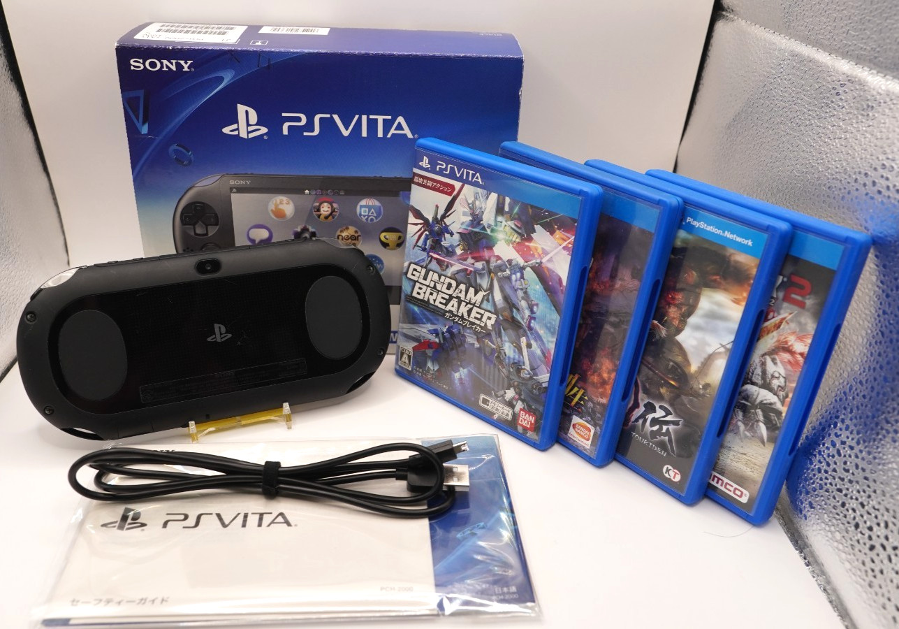 Sony PS Vita Slim PCH-2000 Black + 4 Games + 8GB Memory Card Tested Japan