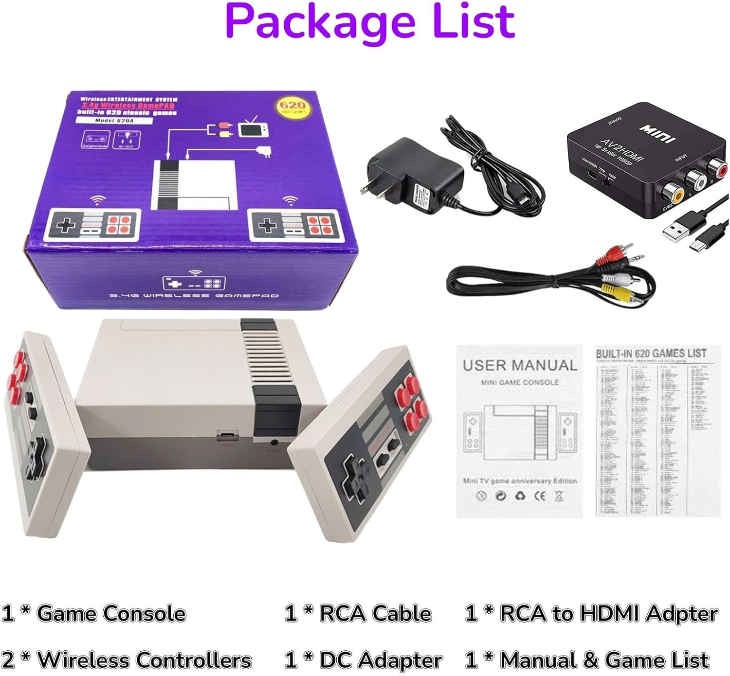 Classic Mini Retro Game Console,Av and HDMI Output Handheld Game System with Dua