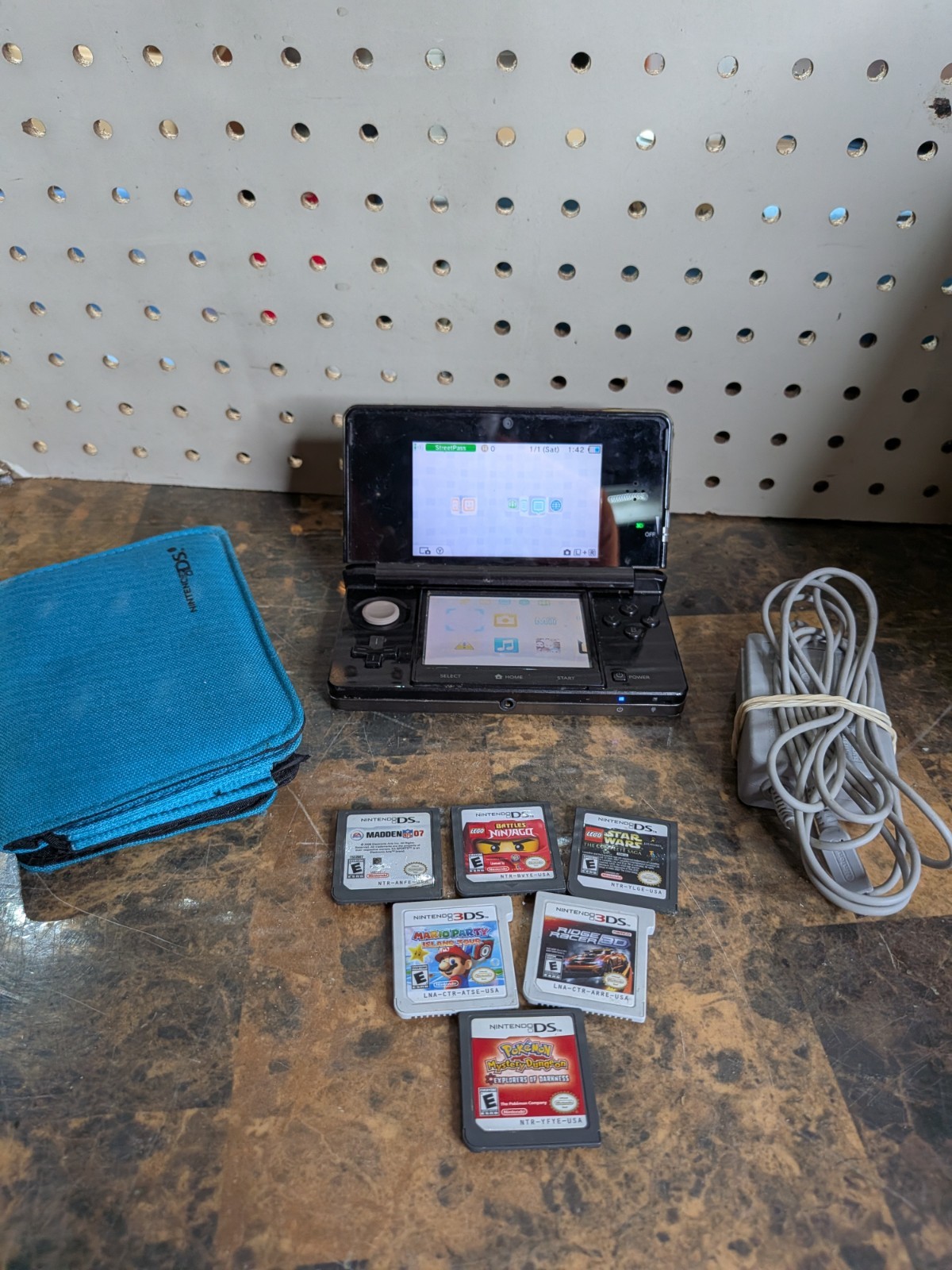 Nintendo 3DS Console Black CTR-001 USA Bundle Case Mario Pokemon Charger 16GB