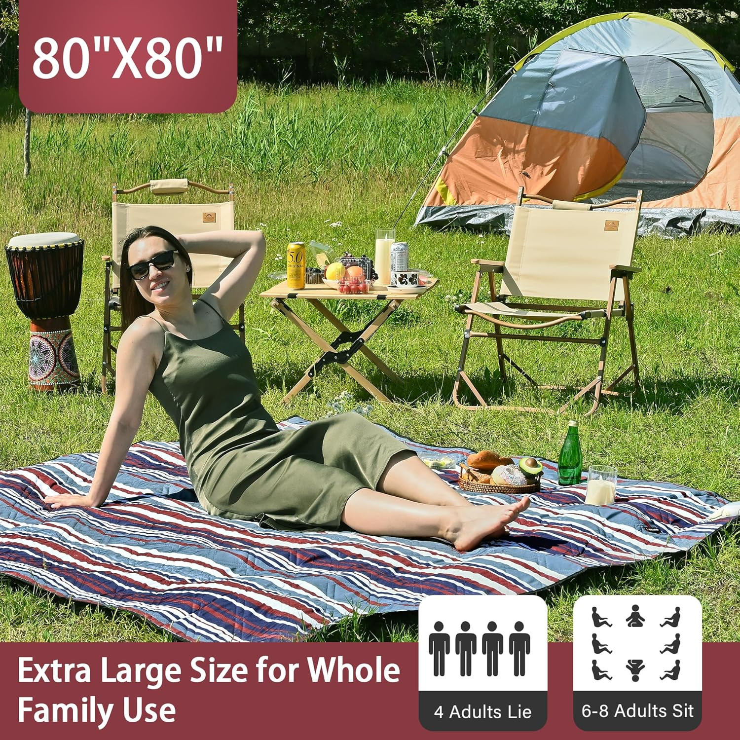 HX&OD Outdoor Picnic Blanket Extra Large, 80”*80” Waterproof Picnic Mat with S