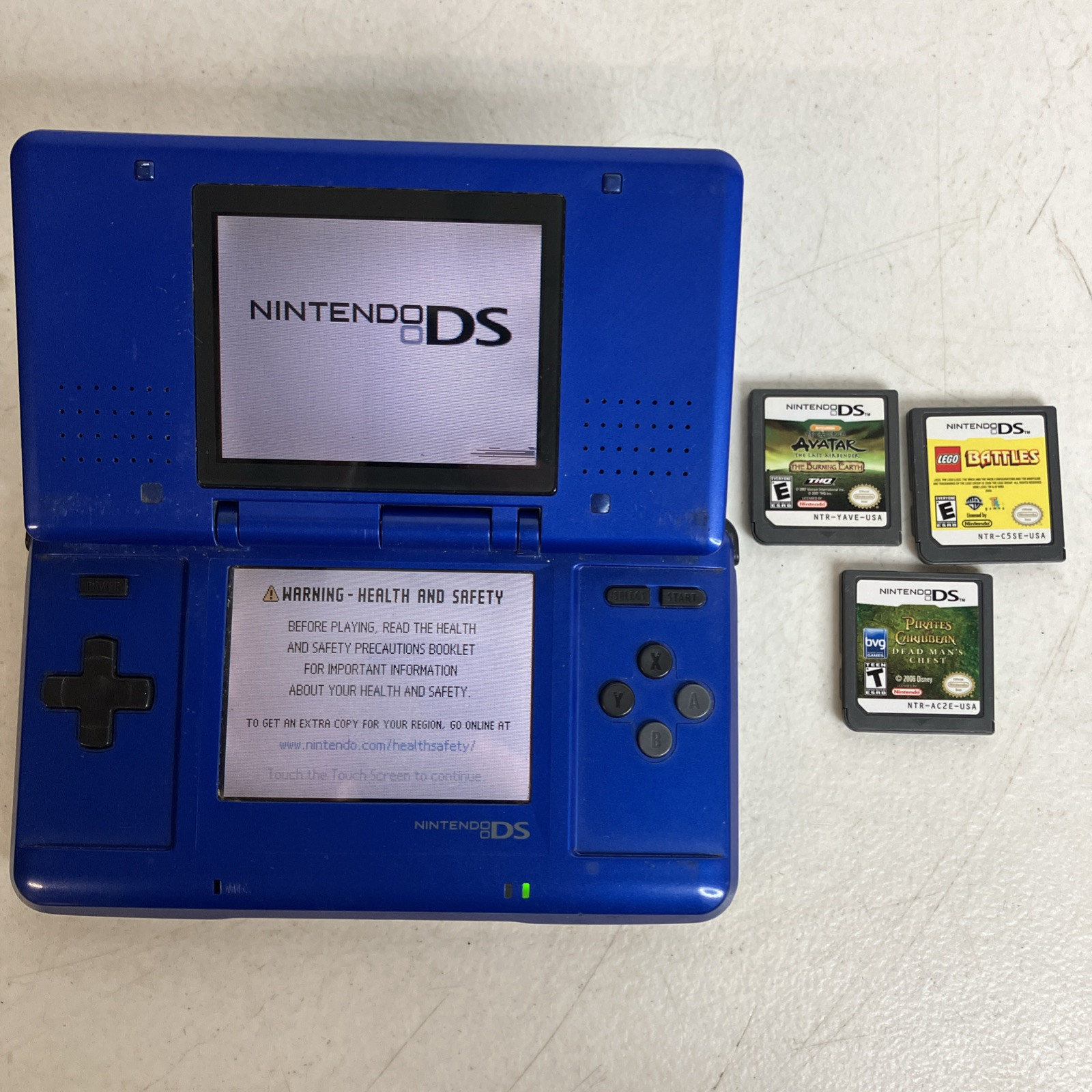 Original Cobalt Blue Nintendo DS Handheld System Bundle W/ 3 Games Avatar Lego