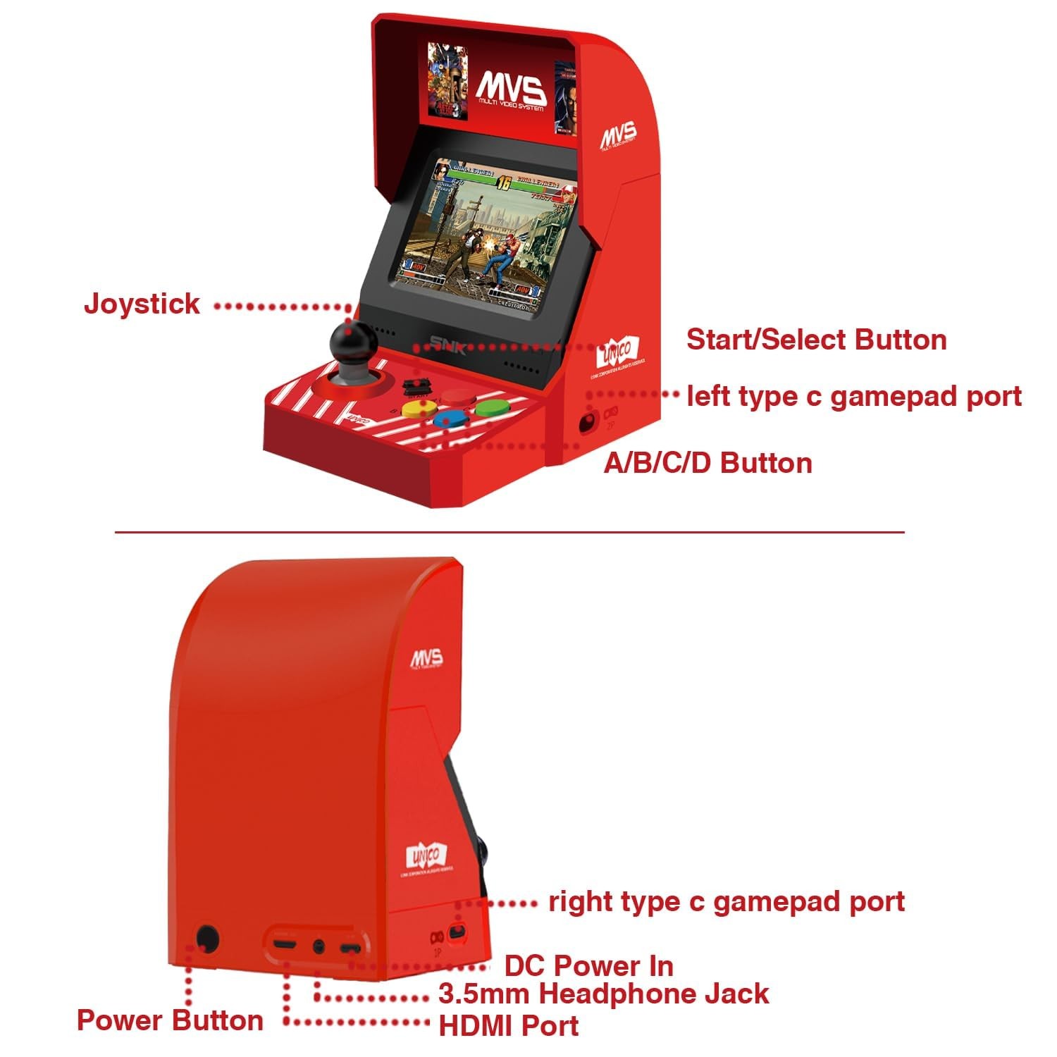 MVS Mini Home Arcade Console with Controller + 45 SNK Games King of Fighters