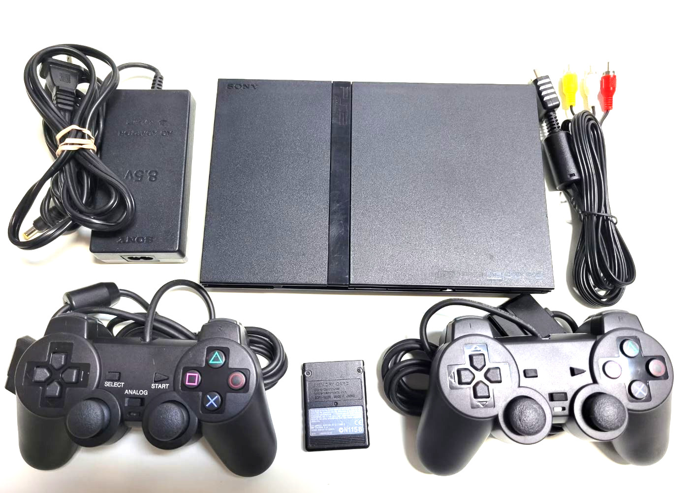 Sony PlayStation 2 Slim SCPH-77001 Black Console w/ Power Adapter & Controllers