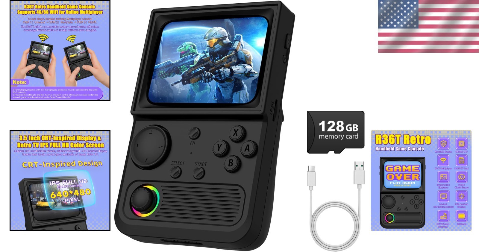 Portable R36T Retro Gaming Console – 3.5” Screen, 3500mAh Battery Life