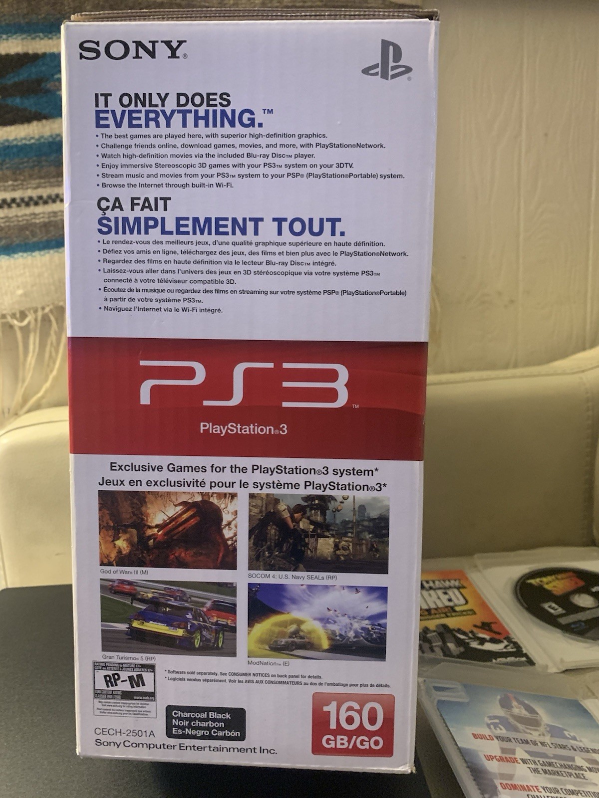 Sony PlayStation 3 PS3 Slim 160GB 2501a Console Bundle w/ Box, Games, No Control