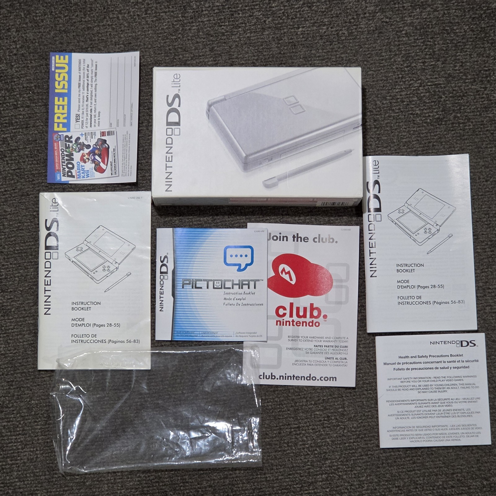 Nintendo DS Lite Silver Handheld BOX AND PAPERWORK ONLY