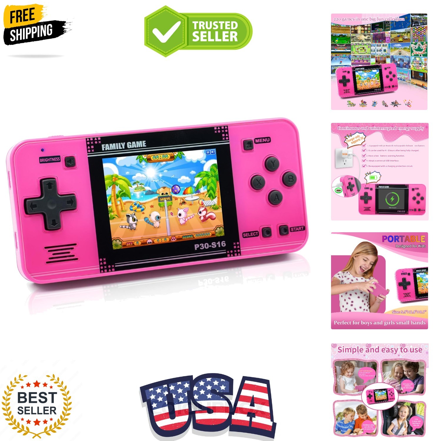 Handheld Game for Kids -Preloaded 220 Retro Video Games, Portable Gaming Play…