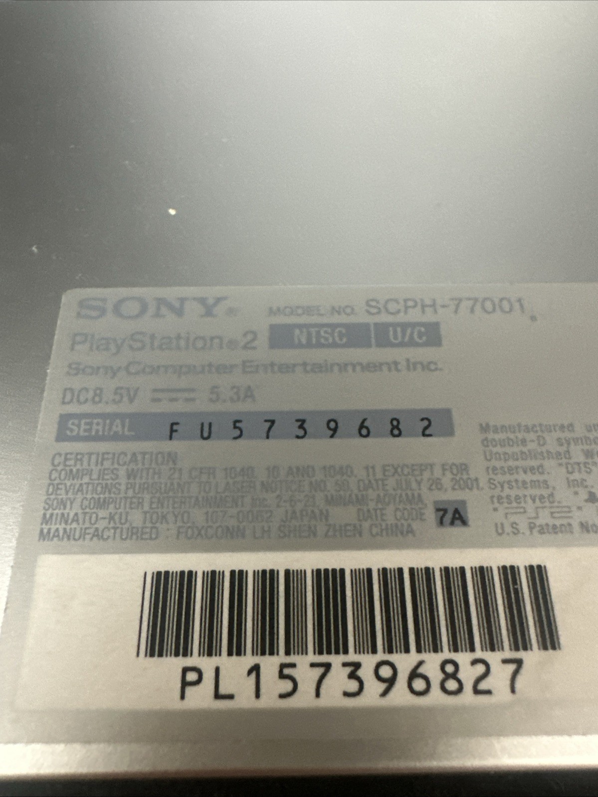 Sony PlayStation 2 PS2 Slim Silver SCPH-77001 Console Only Powers On