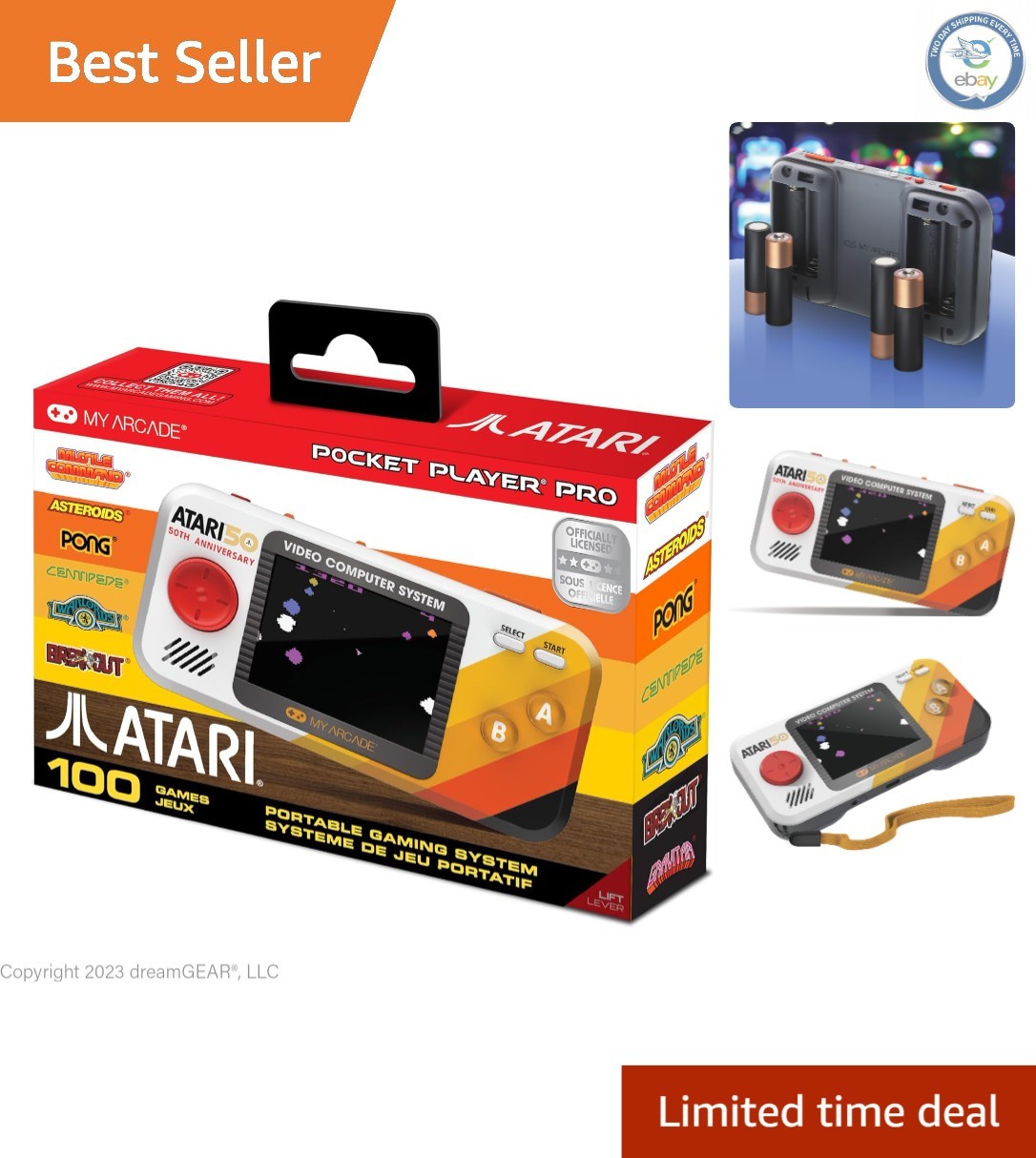 Atari Pocket Player Pro: Iconic Retro Gaming w/ 2.75″ Color Display & 100 Titles