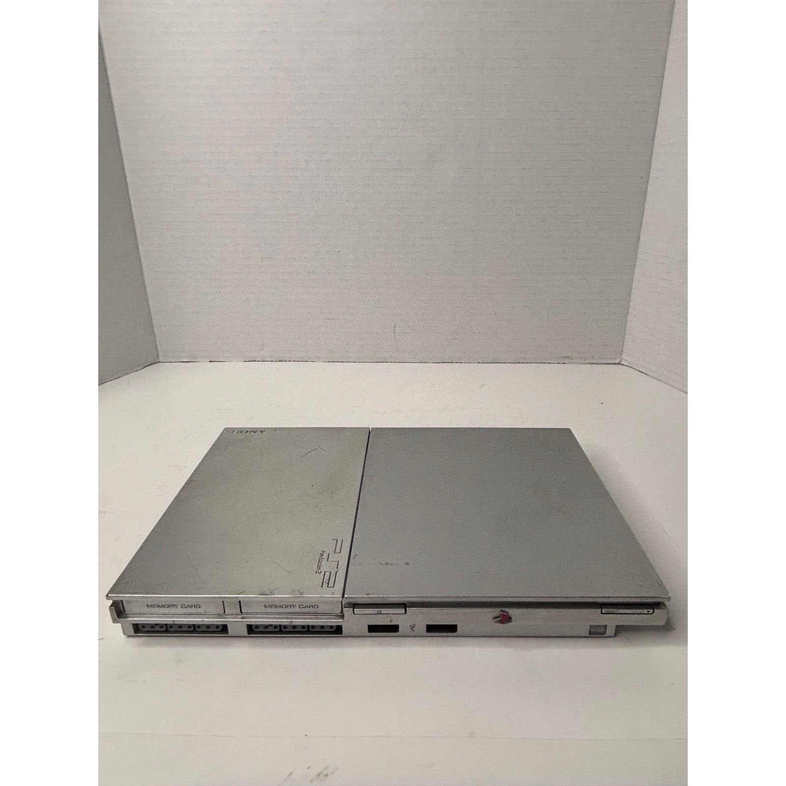 Sony PlayStation 2 PS2 Slim Silver Console 2 Controllers 8MB Cards No AV Cable