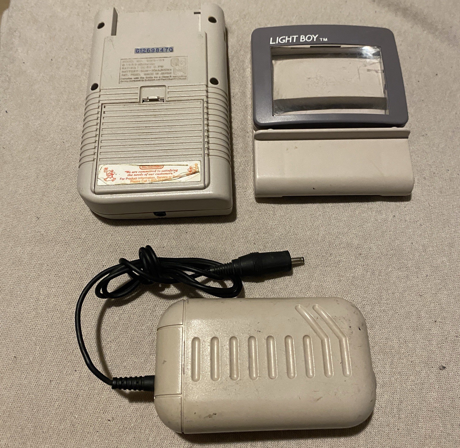 Nintendo Game Boy DMG-01 Gray Handheld Console w/ Light Boy Magnifier & AC