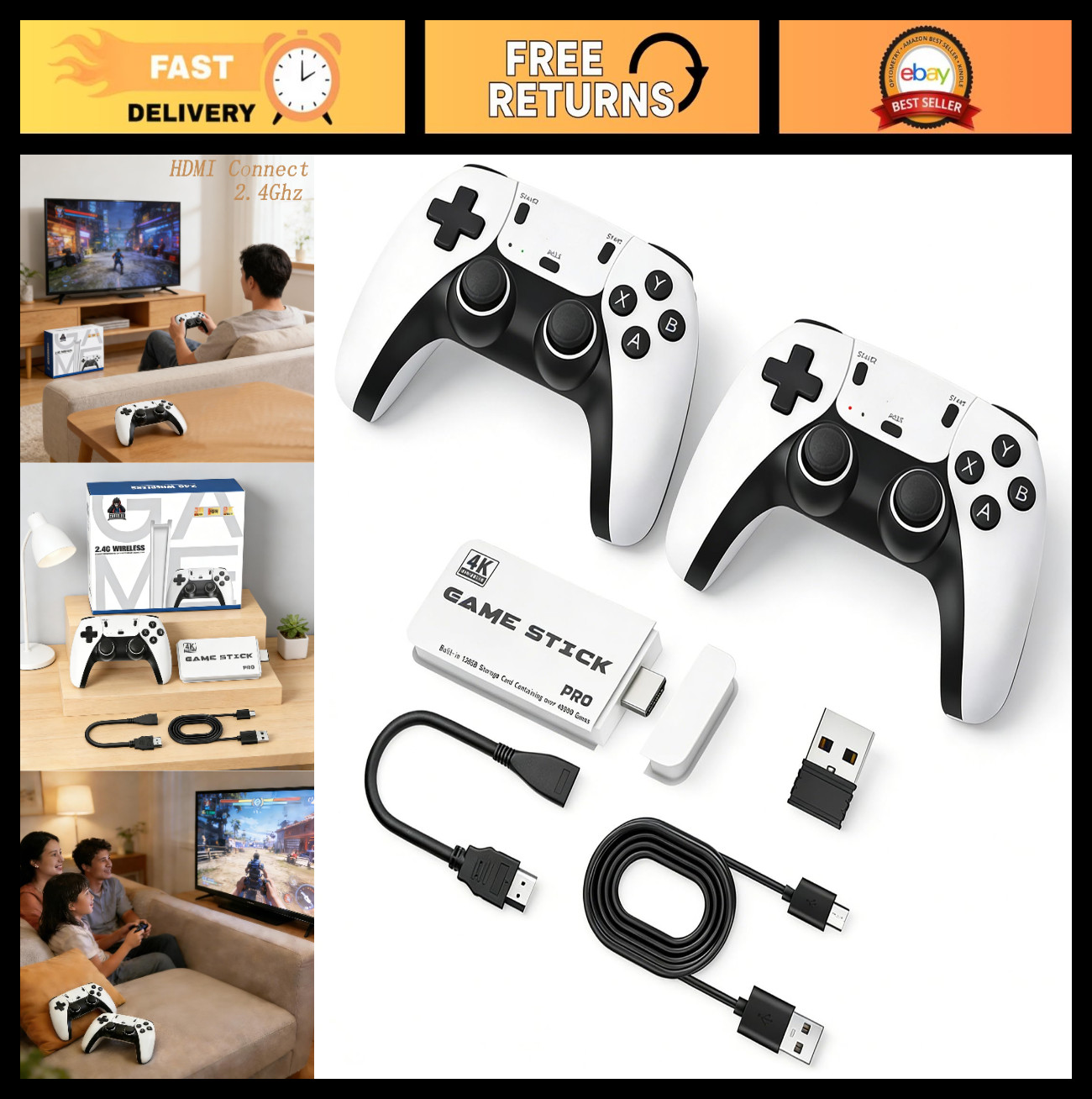 128G Retro Gaming Console Stick – HDMI Plug & Play for TV, Classic Games