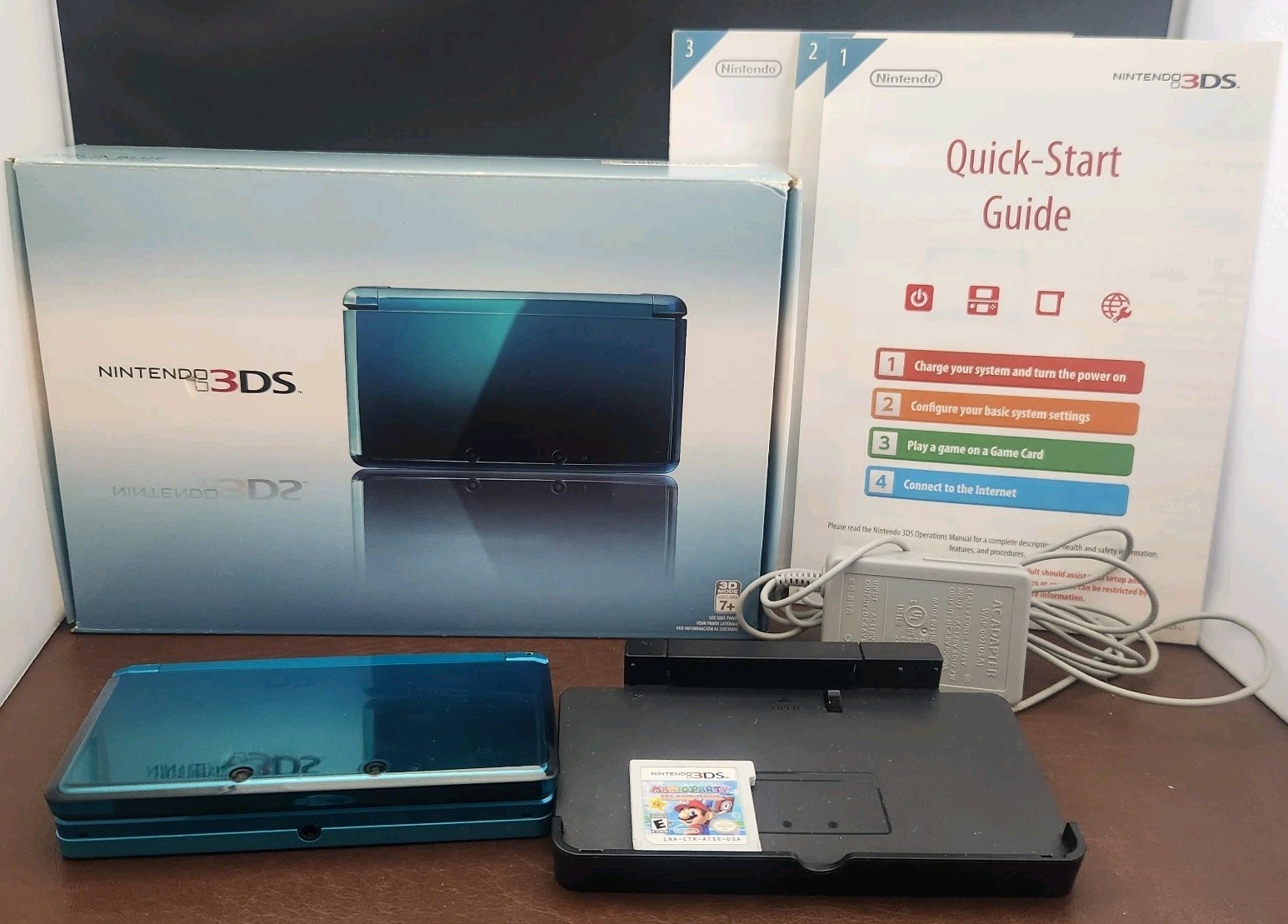 Nintendo 3DS Handheld System (CIB) – Aqua Blue NO Stylus, With Mario Party Game