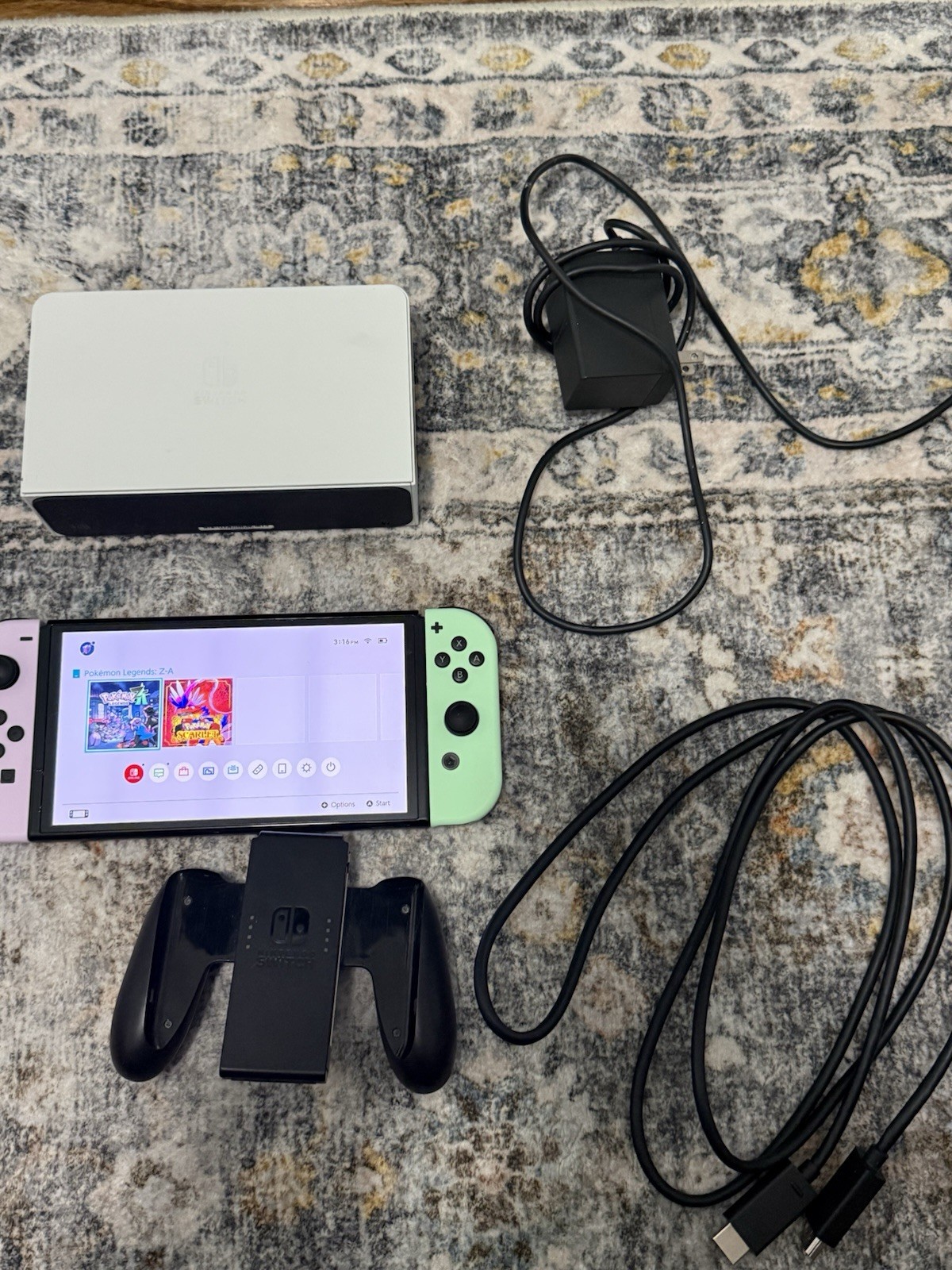Nintendo Switch OLED Console Green/pink Joy-Con Dock HDMI USB Power Cables