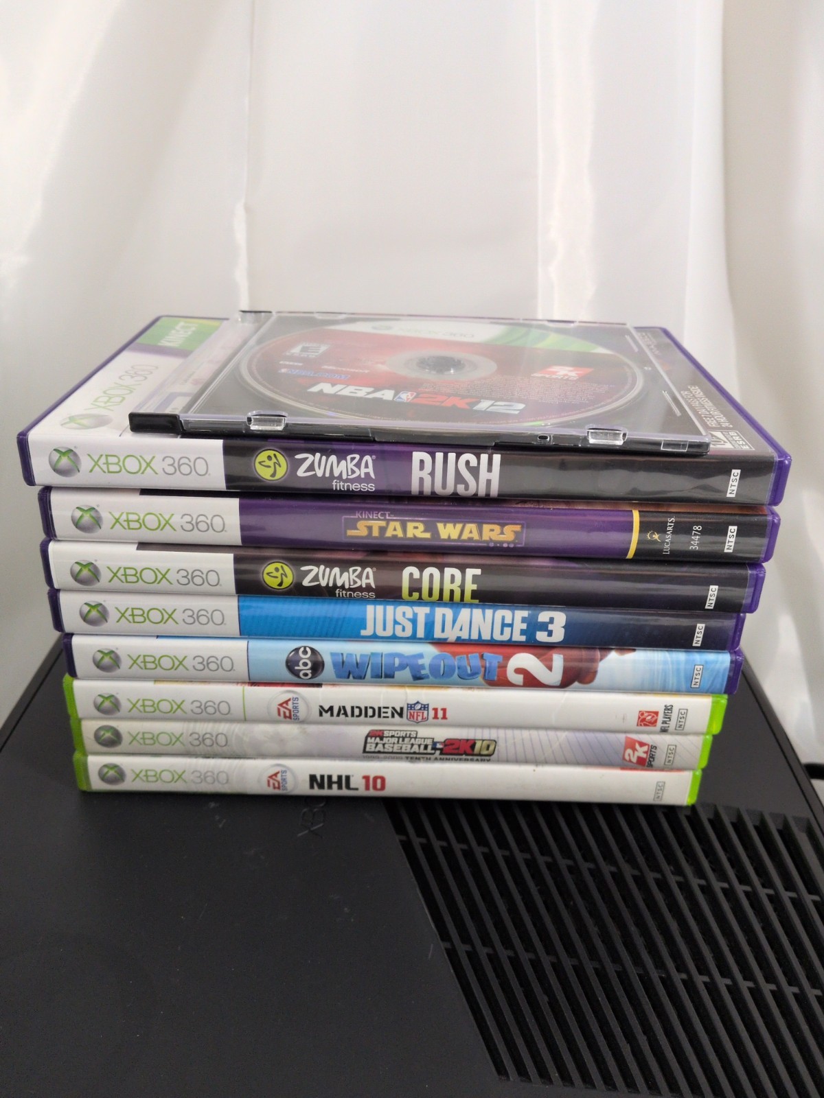 Microsoft Xbox 360 S 4GB Black Console with Power Cord, Kinect, and 9 Games